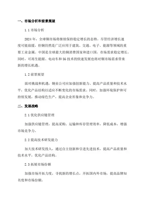 2024年铜业公司发展战略和经营计划