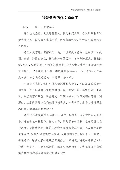 我爱冬天的作文600字