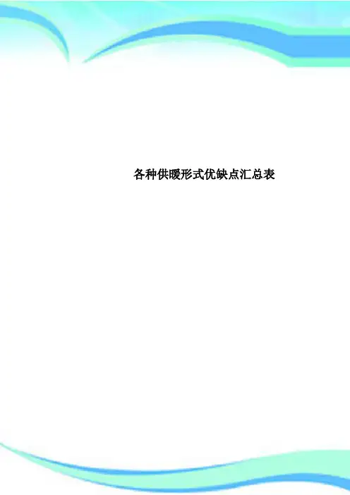 各种供暖形式优缺点汇总表