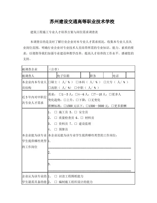 建筑施工专业人才需求调查表