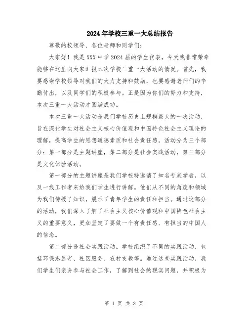 2024年学校三重一大总结报告