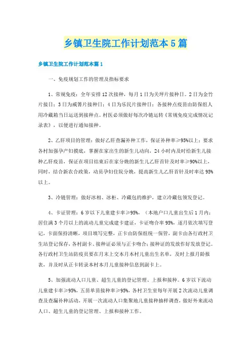 乡镇卫生院工作计划范本5篇