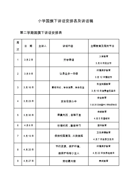 小学国旗下讲话安排表及讲话稿
