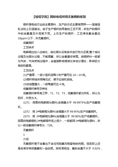 【线缆学苑】国标电缆所用无氧铜的差别