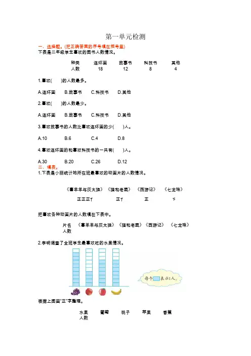 2020年春人教版二年级数学下册试卷第一单元检测卷(含答案)