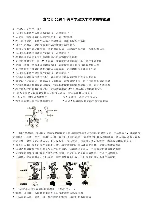 2020年泰安市中考生物试题(含解析)