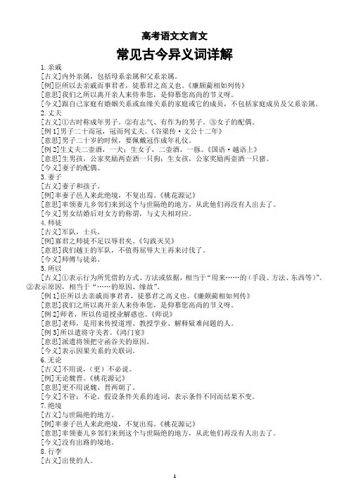 高中语文2025届高考文言文常见古今异义词详解(共145个)
