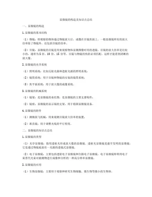 显微镜的构造及知识点总结