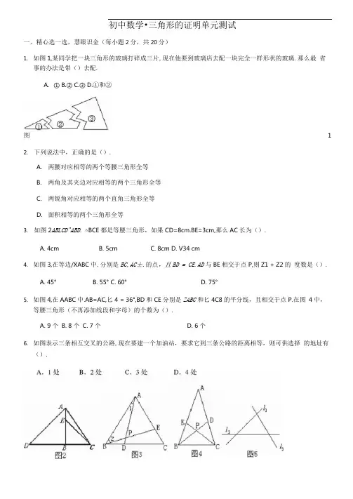 初中数学-三角形的证明单元测试题(有答案)