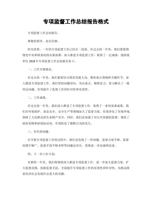 专项监督工作总结报告格式