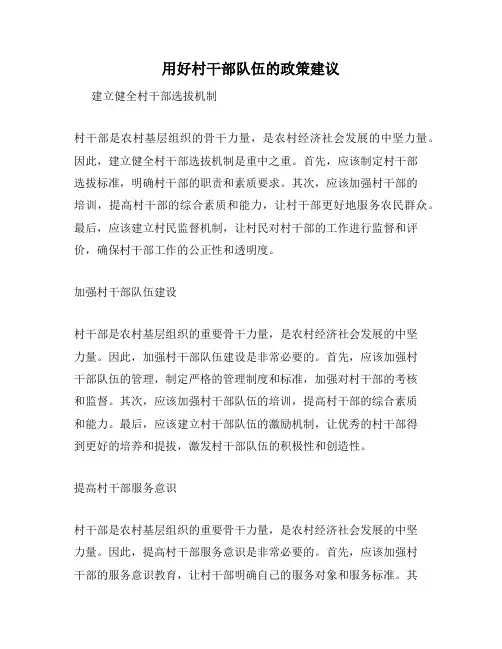 用好村干部队伍的政策建议