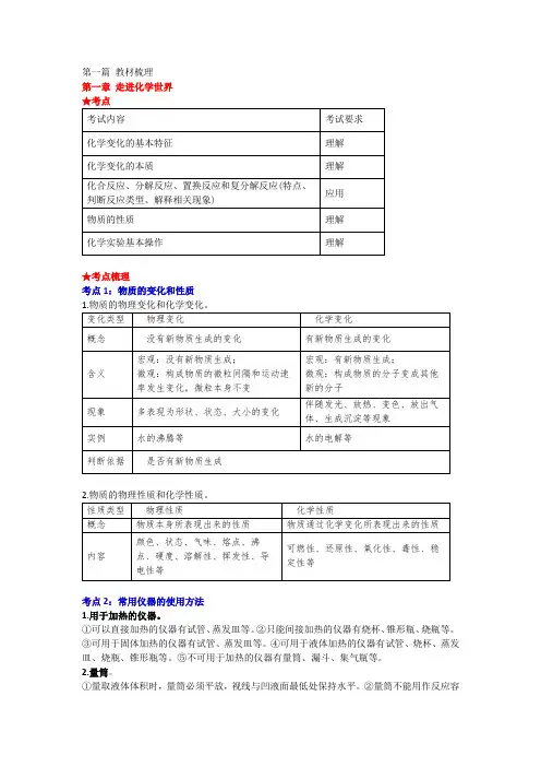 2020安徽中考化学考点精华版01- 走进化学世界(word解析)