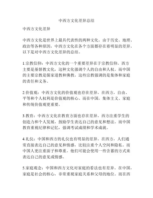 中西方文化差异总结