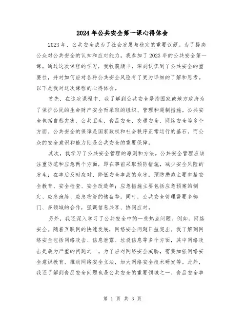 2024年公共安全第一课心得体会(2篇)