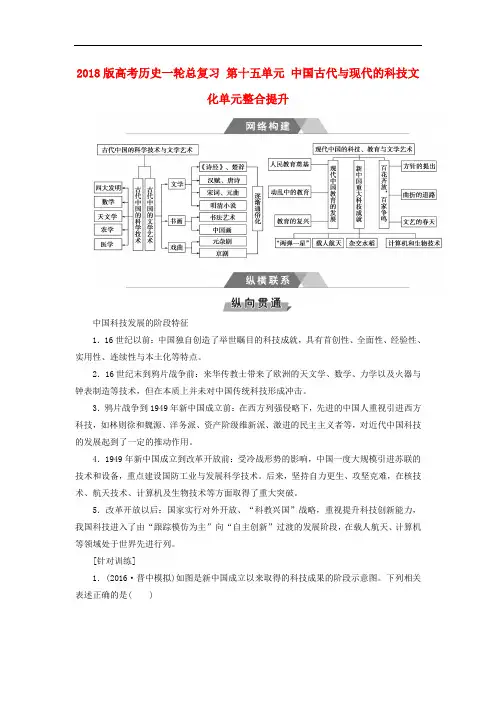 高考历史一轮总复习 第十五单元 中国古代与现代的科技文化单元整合提升