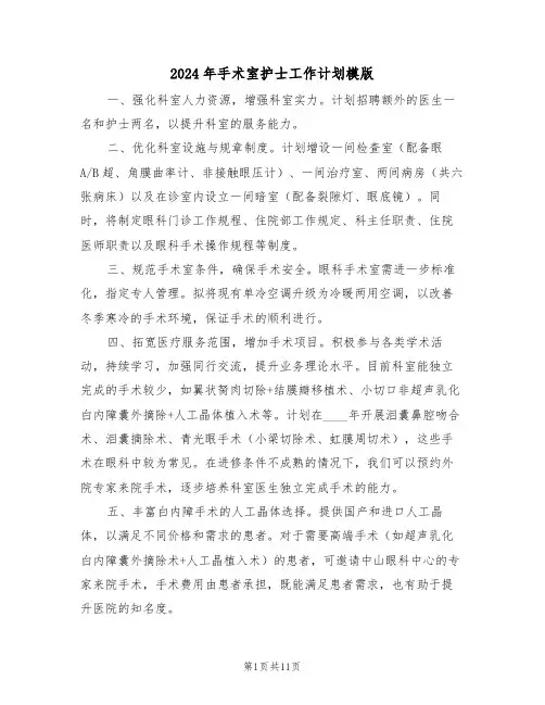 2024年手术室护士工作计划模版（五篇）