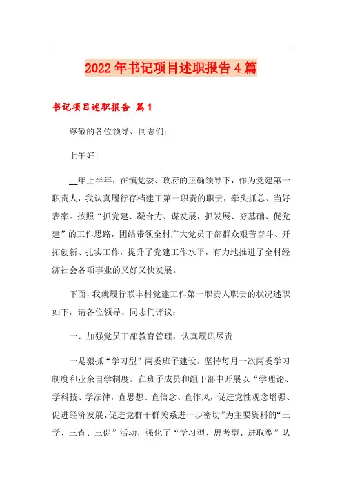 2022年书记项目述职报告4篇