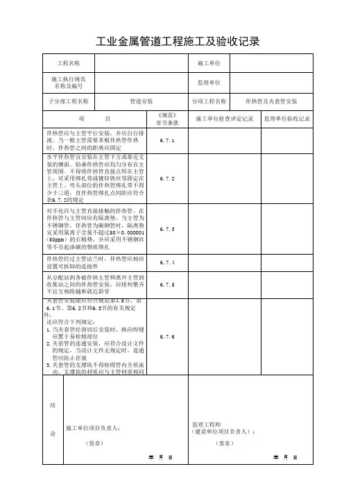 工业金属管道-伴热管及夹套管安装
