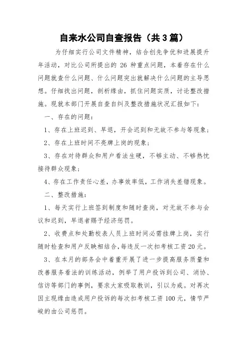 自来水公司自查报告(共3篇) 