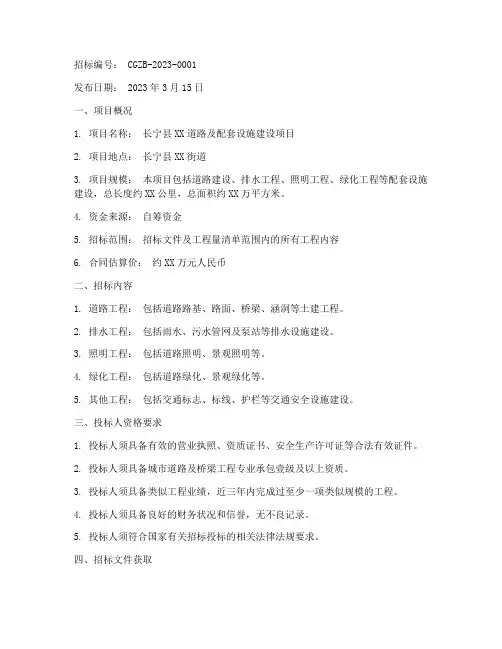 长宁县工程项目招标公告