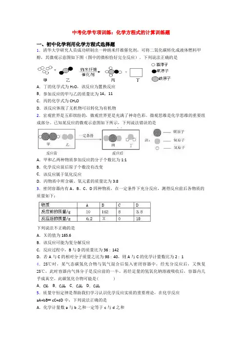 中考化学专项训练：化学方程式的计算训练题