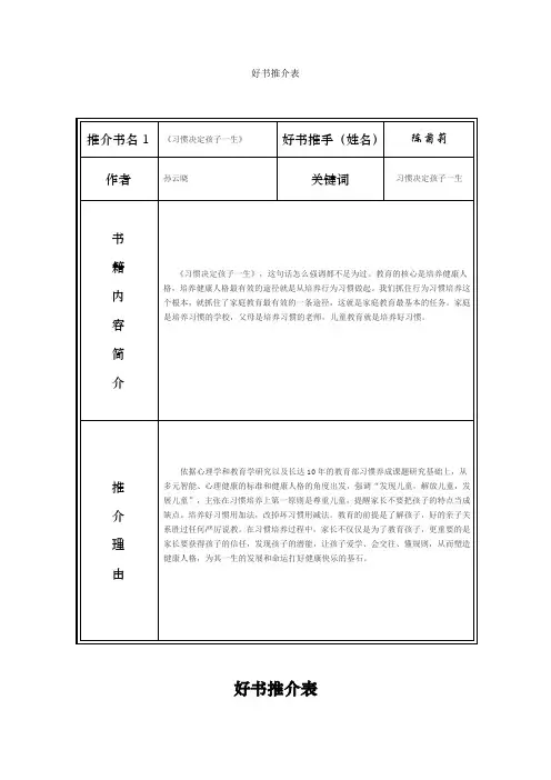 陈菊莉好书推荐表