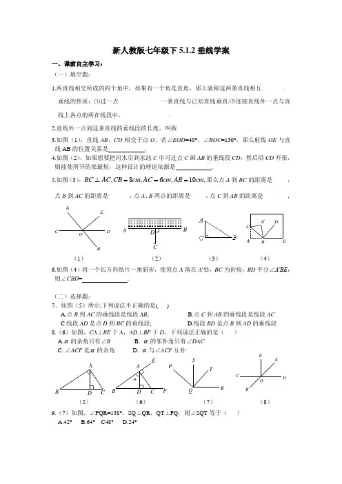 新人教版七年级下5.1.2垂线学案