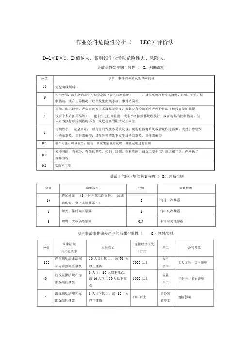作业条件危险性分析(LEC)评价法