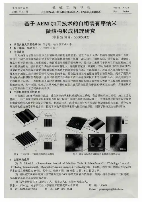 基于AFM加工技术的自组装有序纳米微结构形成机理研究(项目资助号：50605012)