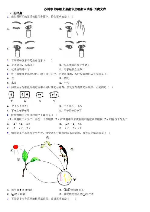 苏州市七年级上册期末生物期末试卷-百度文库
