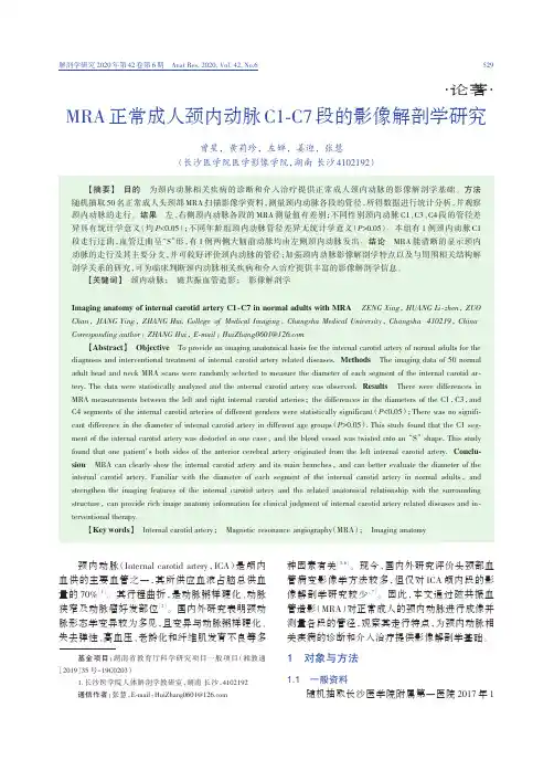 MRA正常成人颈内动脉C1-C7段的影像解剖学研究