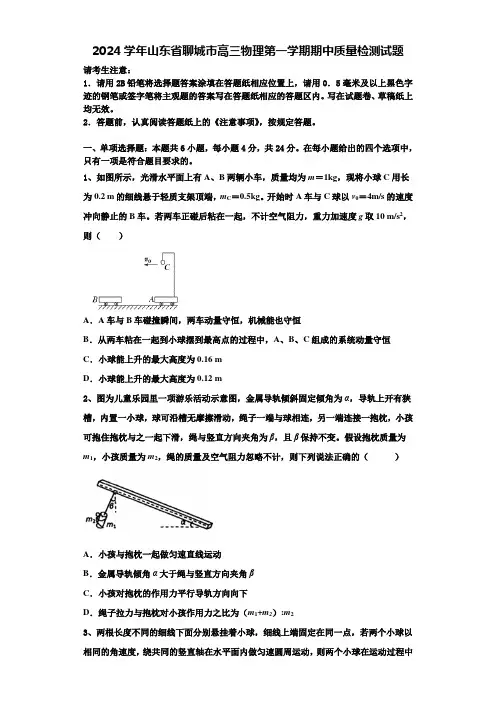2024学年山东省聊城市高三物理第一学期期中质量检测试题含解析