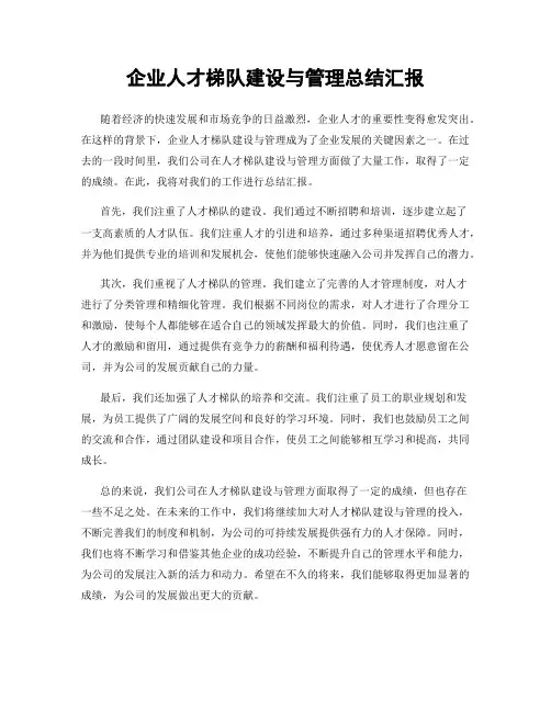 企业人才梯队建设与管理总结汇报