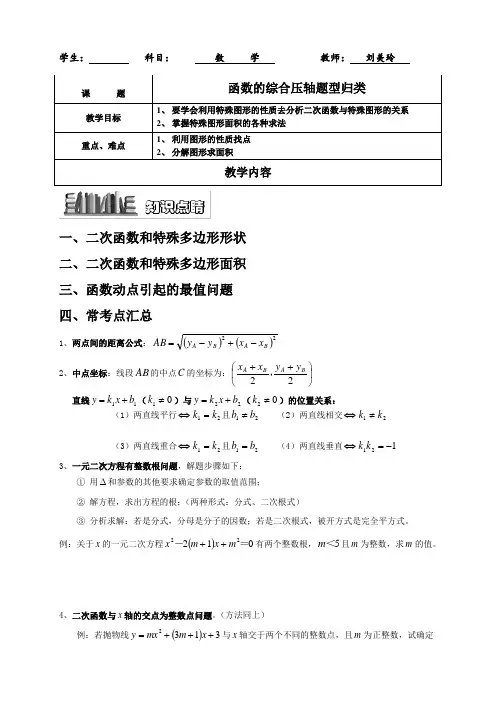 二次函数与几何综合压轴题题型归纳