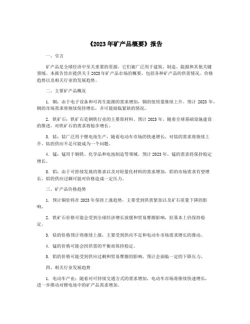 《2023年矿产品概要》报告