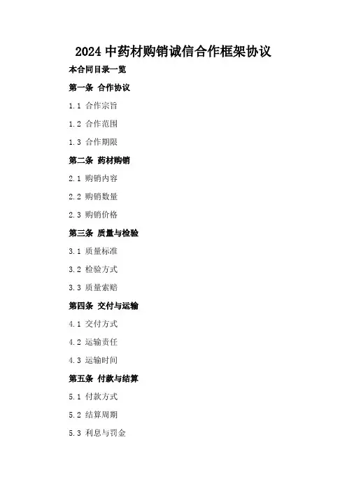 2024中药材购销诚信合作框架协议