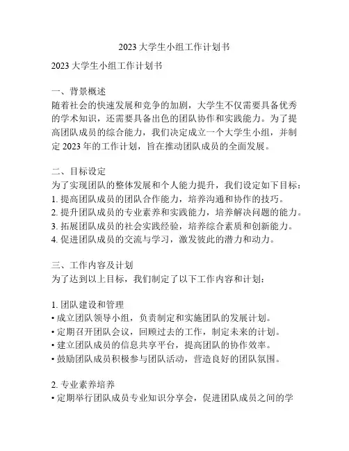 2023大学生小组工作计划书