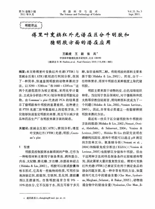 傅里叶变换红外光谱在区分牛明胶和猪明胶方面的潜在应用