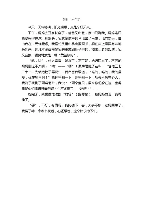 独自一人在家_作文300字_小学一年级看图写话作文_