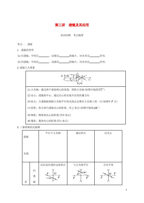 江苏省南通市2018届中考物理一轮复习第三讲透镜及其应用