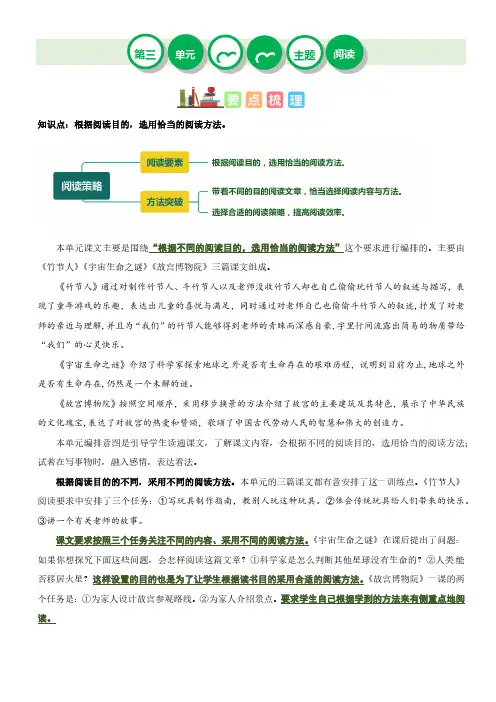 第三单元“阅读策略”(主题阅读)六年级语文上册阅读理解(统编版)