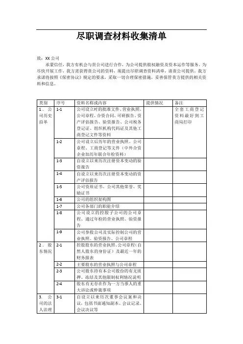 PE尽调清单模板