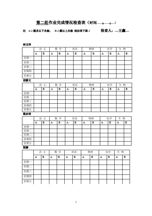 第二组作业完成情况检查表