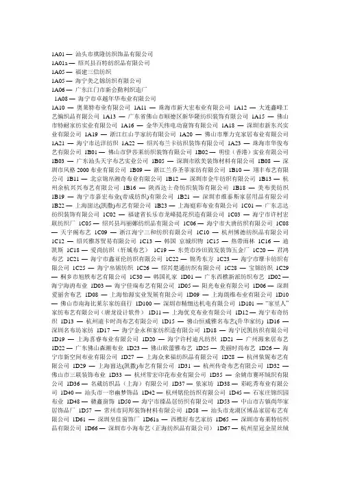 2010年深圳国际家纺布艺展览会参展商名录