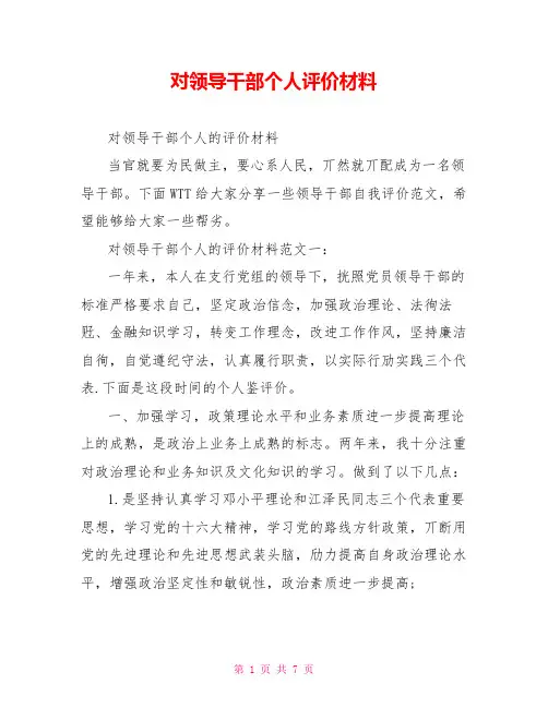 对领导干部个人评价材料
