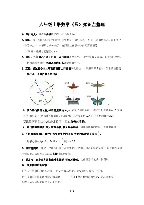 六年级上册数学《圆》知识点整理