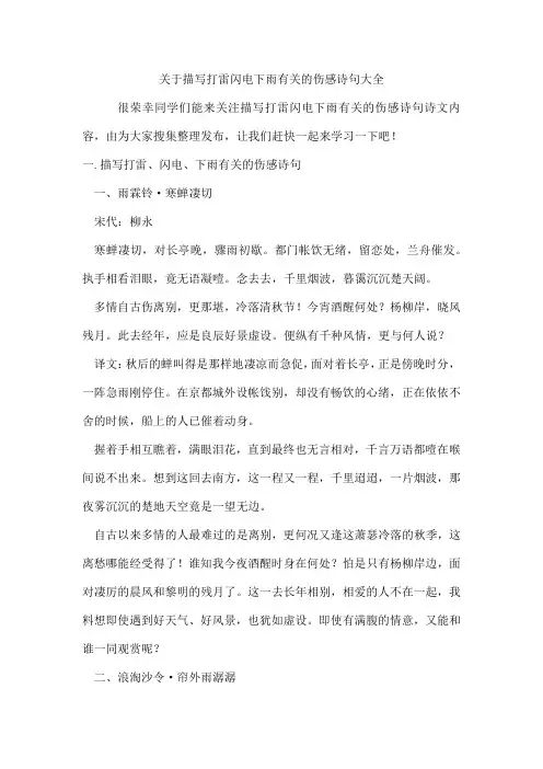 描写打雷闪电下雨有关的伤感诗句
