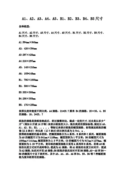 A1、A2、A3、A4、A5、B1、B2、B3、B4、B5尺寸