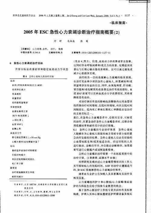 2005年ESC急性心力衰竭诊断治疗指南概要(2)