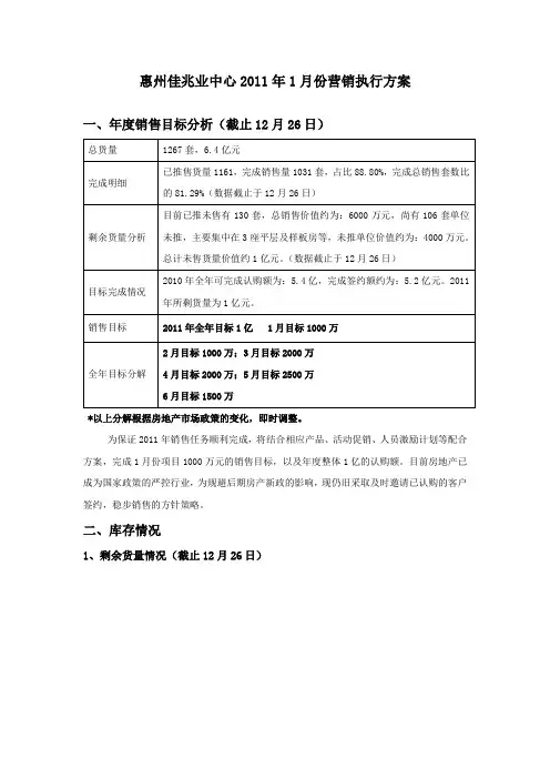 广东惠州佳兆业中心1月份营销执行方案